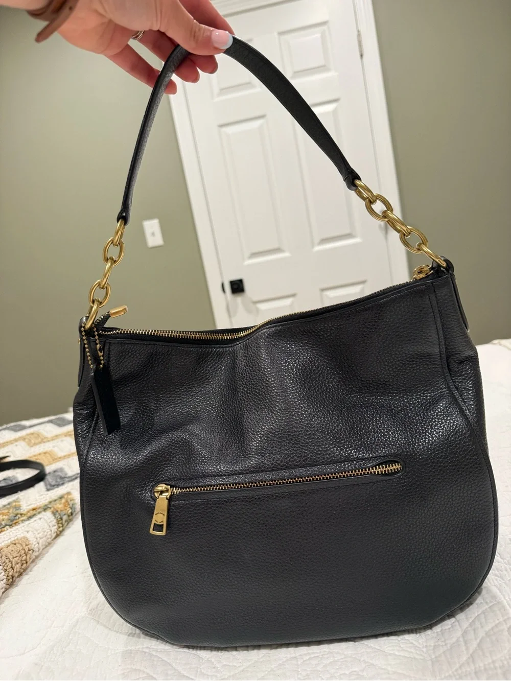 Coach Elle Hobo Black Pebbled Leather Shoulder Bag with Gold Hardware